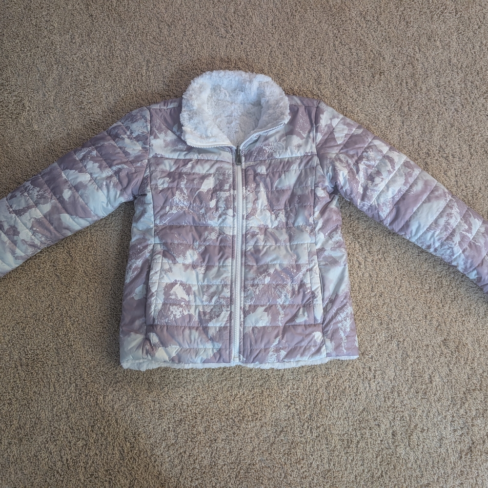 The North Face Purple and White Puffer Jacket